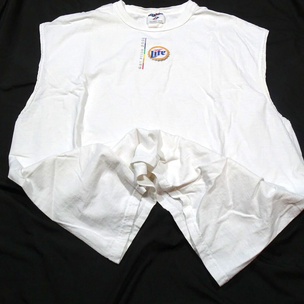 Vtg 2002 Miller Lite Gay Pride Sleeveless Tee LGBTQ+ Shirt Y2K Pride Festival